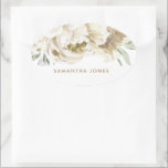 Minimalist Modern White Peonie Floral Watercolor Oval Sticker<br><div class="desc">minimalist modern white peonie watercolor floral design is the perfect bridal shower favors for guests. Wow your bridesmaids and friends with the perfect bachelorette gift ideas. The pretty flowers are cute, feminine and modern and are the perfect matching gift for all your bridal shower guests. Whether you're planning the perfect...</div>