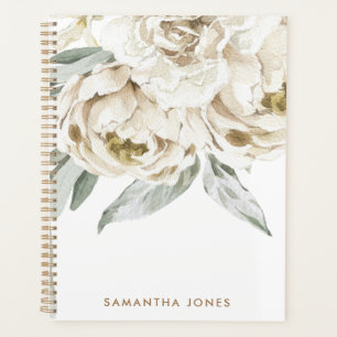 Minimalist Modern White Peonie Floral Watercolor Planner