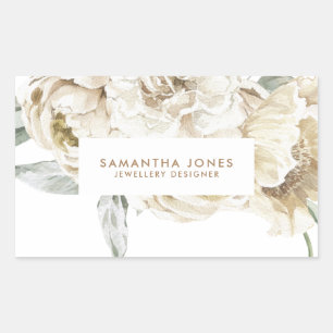 Minimalist Modern White Peonie Floral Watercolor Rectangular Sticker