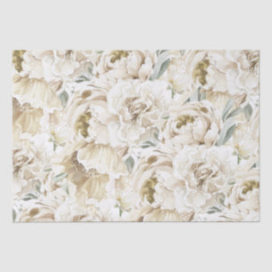 Minimalist Modern White Peonie Floral Watercolor Tissue Paper