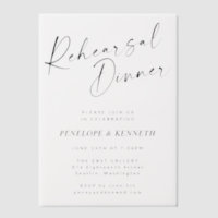Minimalist Modern White Script Rehearsal Dinner