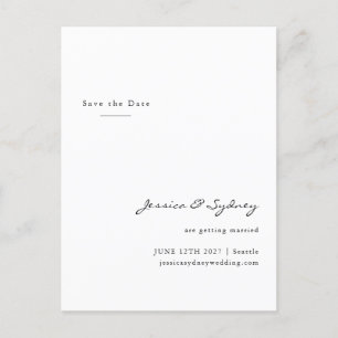 Minimalist Modern White Script Save The Date Postcard