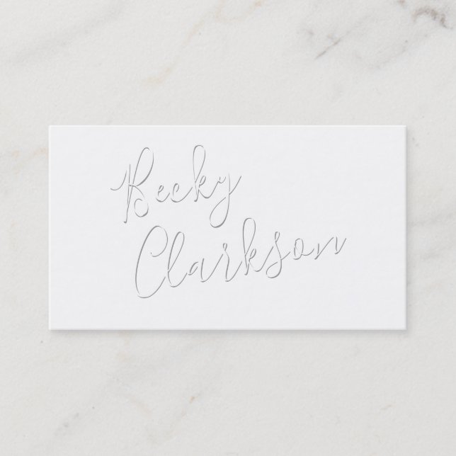 Minimalist Modern White Shadow Handwritten Script Business Card (Front)