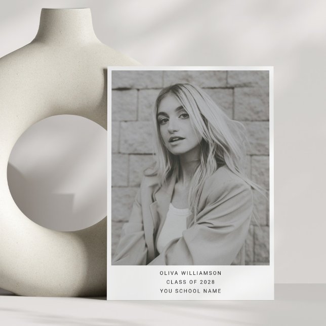 Minimalist Modern White Simple Photo Graduation Announcement (Creator Uploaded)