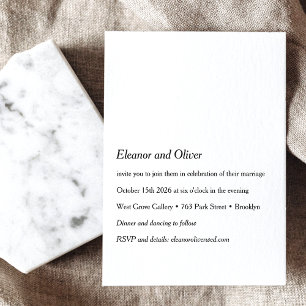 Minimalist Modern White Typography Boho Wedding Invitation