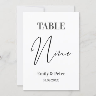 Minimalist Modern White WEDDING NINE Table Number