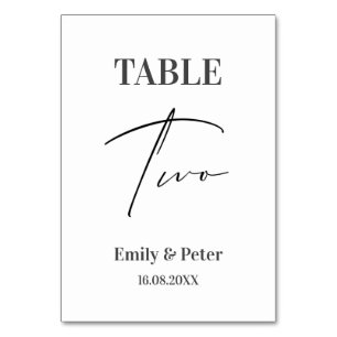 Minimalist Modern White WEDDING Party Number TWO Table Number