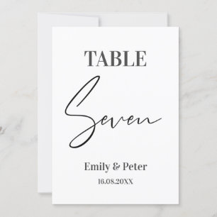 Minimalist Modern White WEDDING SEVEN Table Number