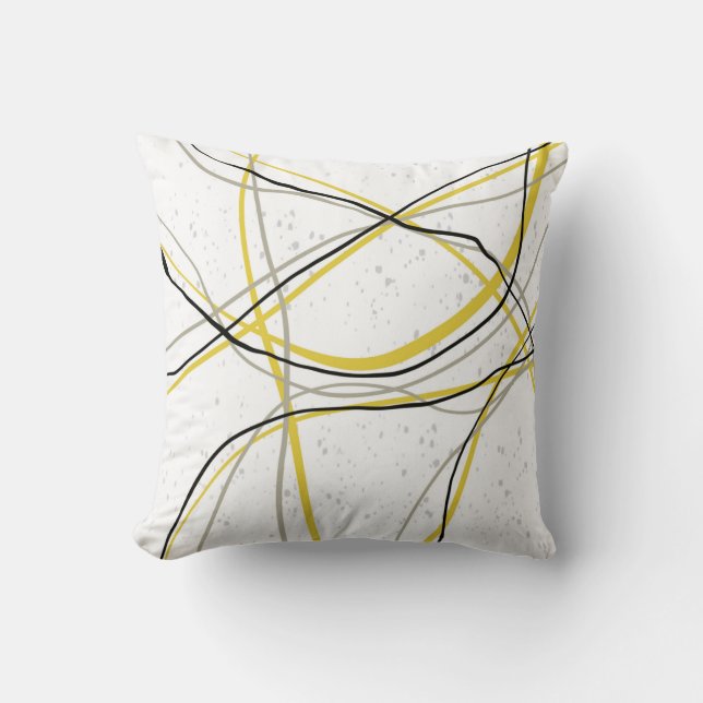 minimalist modern yellow grey and black line art  cushion (Front)
