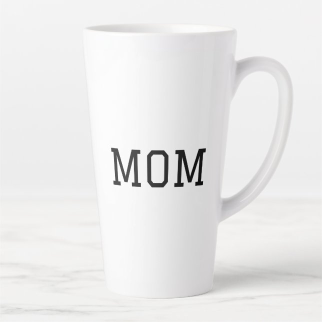 Minimalist "MOM" Black Typography Plain White Latte Mug (Right)
