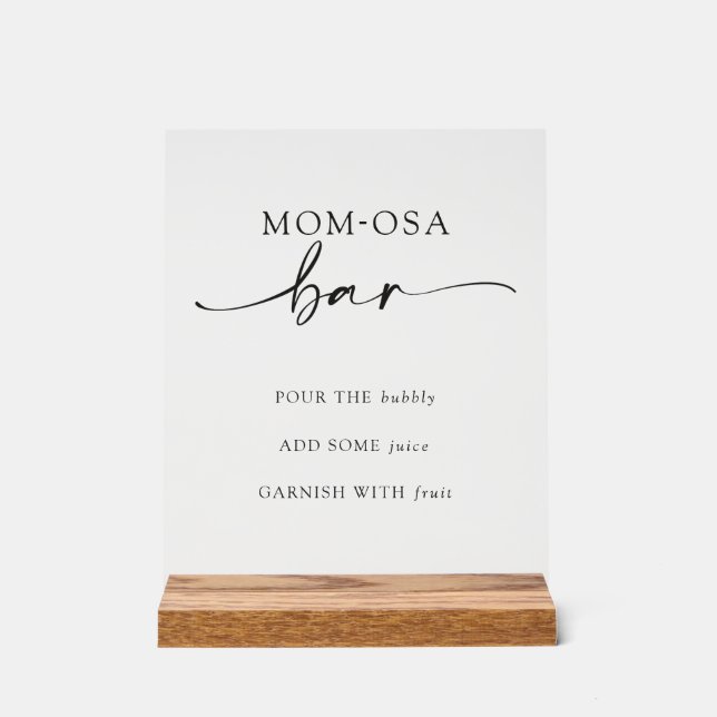 Minimalist Momosa Bar Cocktail Menu Baby Shower Acrylic Sign (Front)