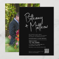 Minimalist mono calligraphy script wedding QR RSVP