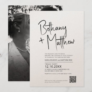 Minimalist mono calligraphy script wedding QR RSVP Invitation