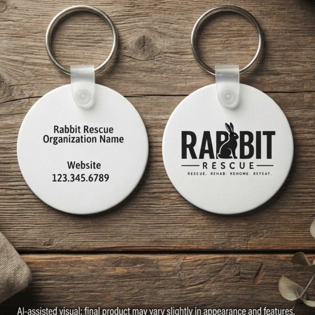 Minimalist Monochromatic Rabbit Rescue Lover Key Ring (A monochromatic rabbit rescue keychain for dedicated volunteers celebrating an adoption milestone.)