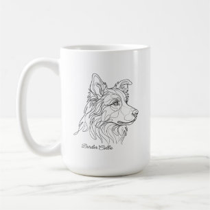 Minimalist Monochrome Border Collie Line Art Coffee Mug