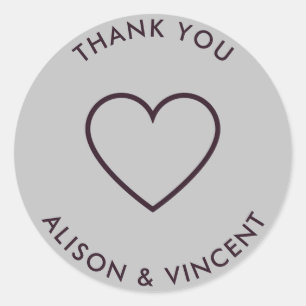 Minimalist Monochrome Grey Wedding Thank You Class Classic Round Sticker