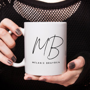 Minimalist Monogram Black and White Name Coffee Mug