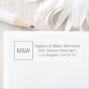 Minimalist monogram black and white square simple return address label