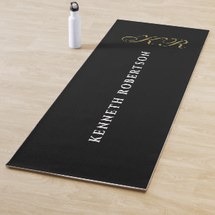 Minimalist Monogram Black Gold White Elegant Men Yoga Mat