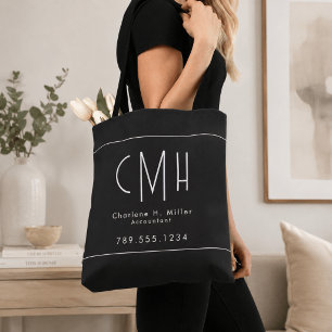 Minimalist Monogram Black Modern Professional Tote Bag