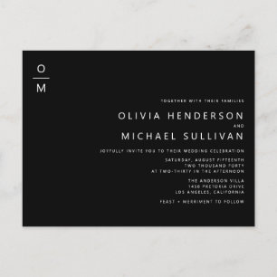 Minimalist Monogram Black QR Code Wedding Invitation Postcard