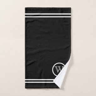 Minimalist Monogram Black w/ White Lines Hand Towel