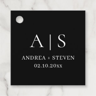 Minimalist Monogram Black Wedding Favour Tags