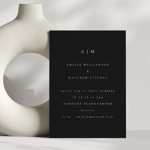 Minimalist Monogram Black White Modern Wedding Invitation