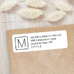 Minimalist Monogram Black & White Return Address Return Address Label<br><div class="desc">Add chic sophisticated style to correspondence with elegant custom monogrammed black and white return address labels. All text on this template is simple to personalise for any occasion. The modern minimalist design features your initial, name and address printed with simple classic typography. These self-adhesive labels add a stylish finishing touch...</div>