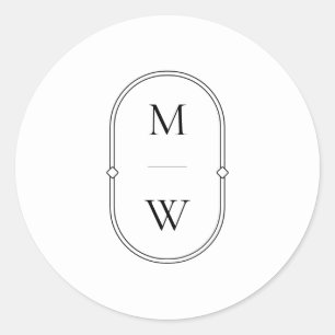 Minimalist Monogram Black & White Wedding Classic Round Sticker