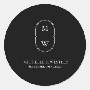 Minimalist Monogram Black & White Wedding Classic Round Sticker