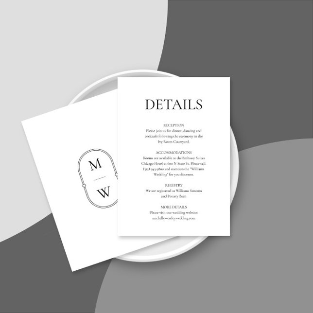 Minimalist Monogram Black & White Wedding Details Enclosure Card (Creator Uploaded)