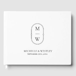 Minimalist Monogram Black & White Wedding Guest Book