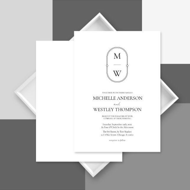 Minimalist Monogram Black & White Wedding Invitation (Creator Uploaded)