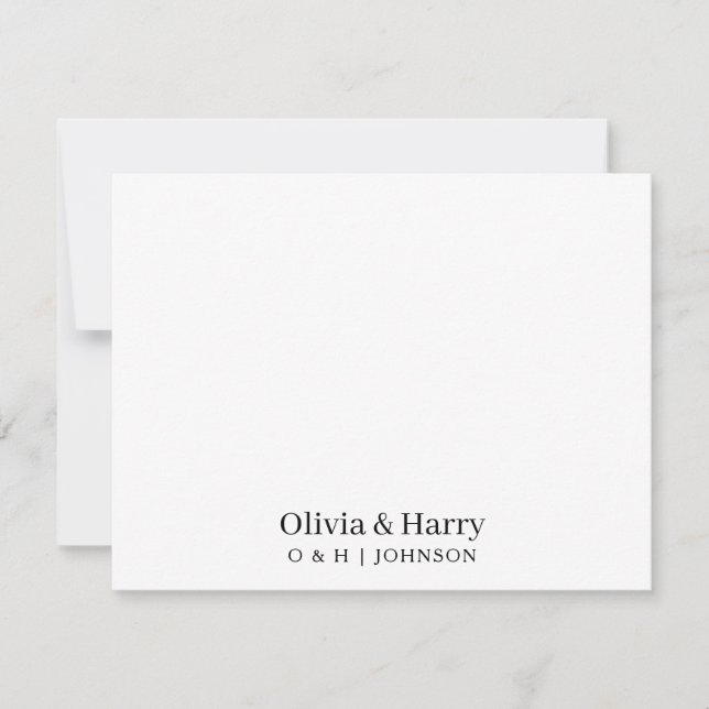 Minimalist Monogram Black White Wedding Note Card (Front)