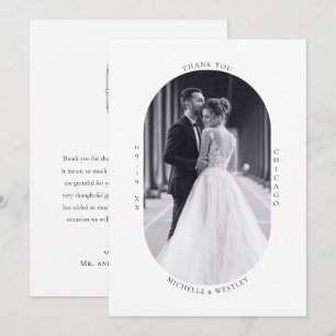Minimalist Monogram Black & White Wedding Photo Thank You Card