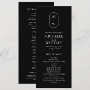 Minimalist Monogram Black & White Wedding Program