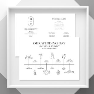 Minimalist Monogram Black & White Wedding Timeline Program