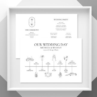 Minimalist Monogram Black & White Wedding Timeline Program