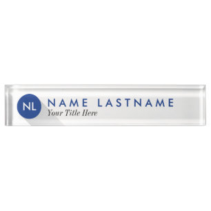 Minimalist Monogram Blue Circle Dot Desk Nameplate