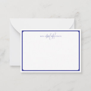 Minimalist Monogram Blue Pointed Curve Border Card