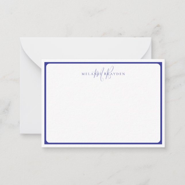 Minimalist Monogram Blue Pointed Curve Border Card (Front)
