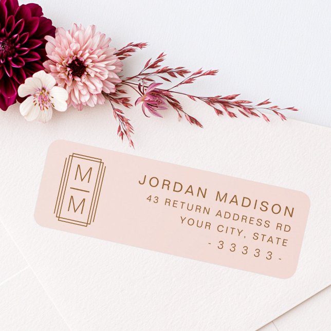Minimalist monogram blush pink return address label (Minimalist monogram blush pink return address label)