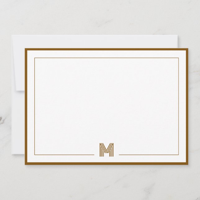 Minimalist Monogram Brown Double Border Stationery Card (Front)