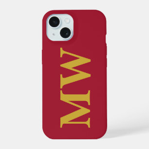 Minimalist Monogram Burgundy Gold Initial Modern iPhone 15 Case
