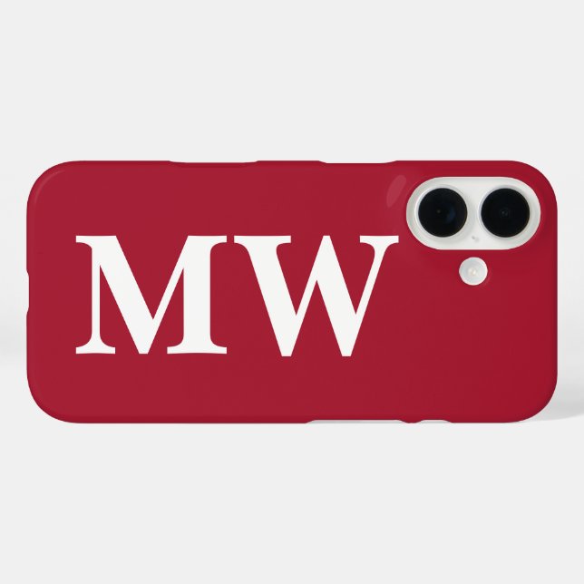 Minimalist Monogram Burgundy White Initial Modern Case-Mate iPhone Case (Back (Horizontal))