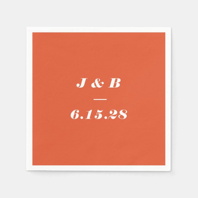 Minimalist Monogram Burnt Orange Wedding Custom Napkin (Front)