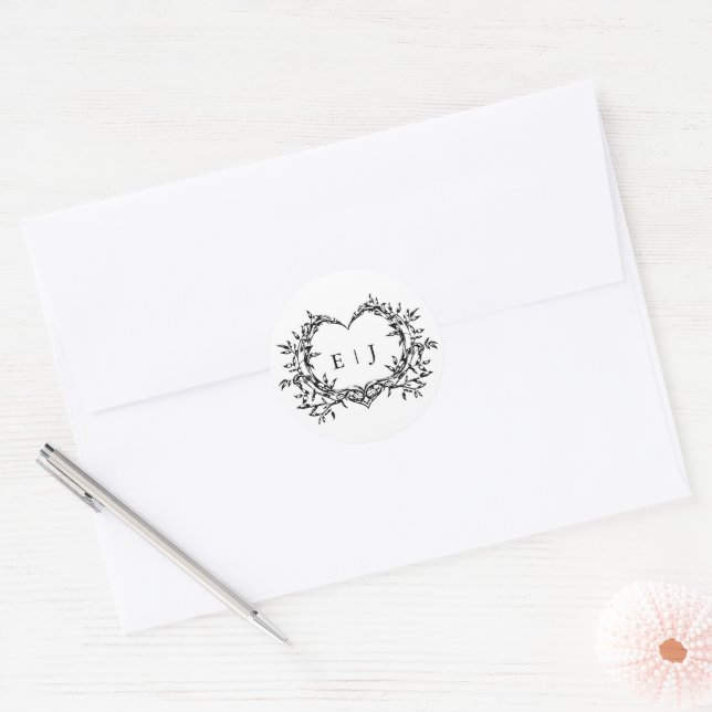 Minimalist Monogram Calligraphy Crest Wedding Classic Round Sticker (Envelope)