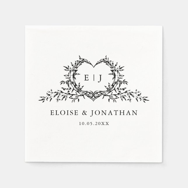 Minimalist Monogram Calligraphy Crest Wedding Napkin (Front)