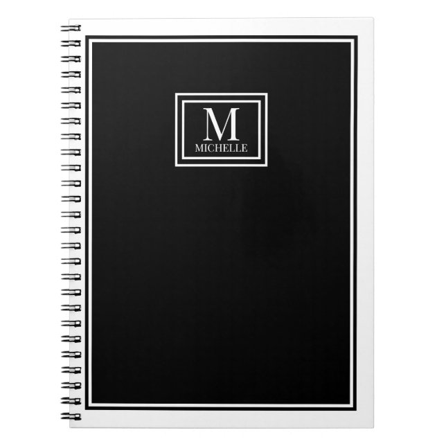 Minimalist Monogram Chic Double Boarder Black Notebook (Front)